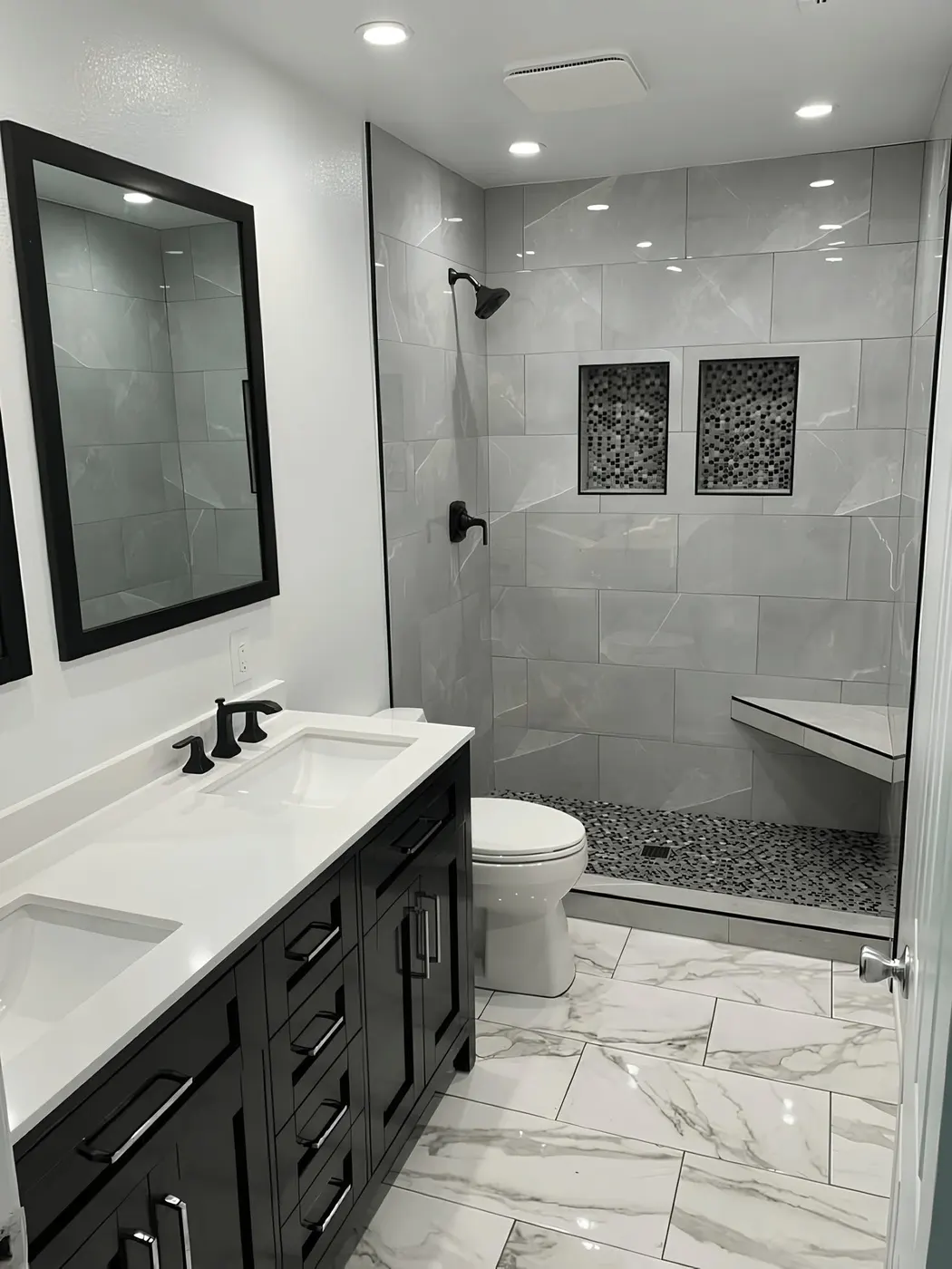 Finished bathroom renovation by KRT Construction