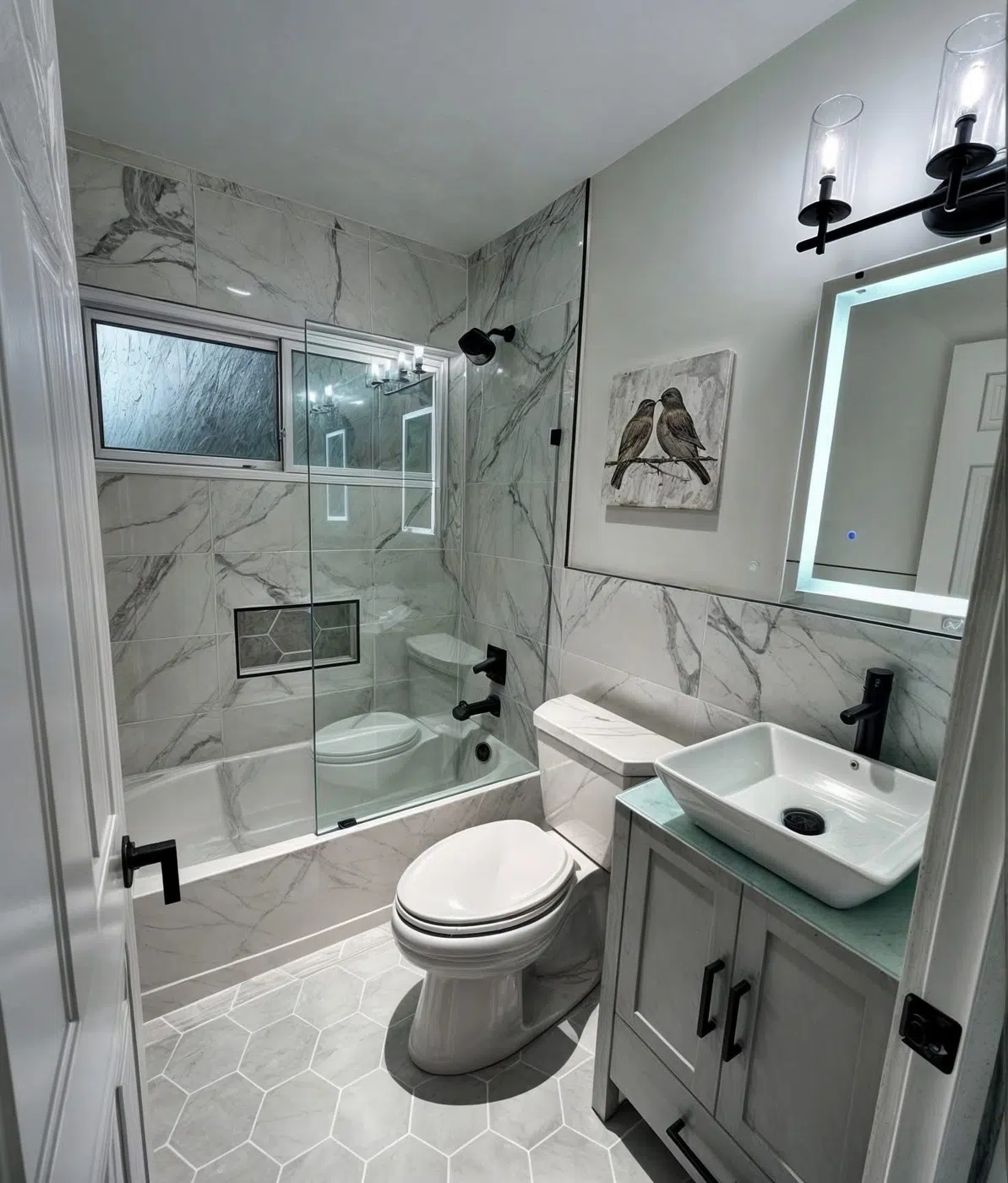 Finished bathroom renovation by KRT Construction